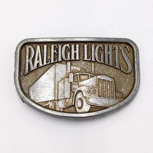 Vintage Raleigh Lights Trucker Pewter Belt Buckle Western Tobacco Cigarettes 80s